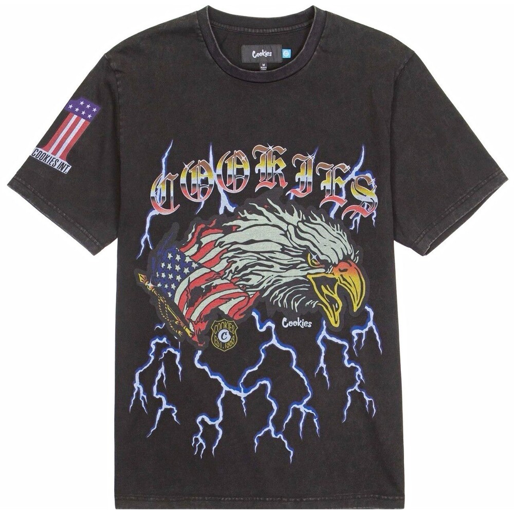 NWT Cookies Highway Lightning Mens M Washed Black Knit Double-Sided Graphic Tee